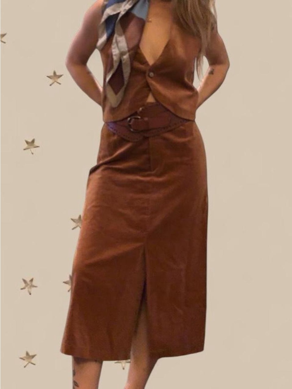 Authentic 1970s Charm Los Angeles Corduroy Vest & Midi Skirt Set XS/S